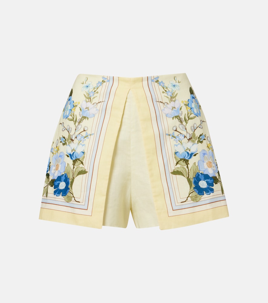 Shorts in lino e cotone con stampa floreale