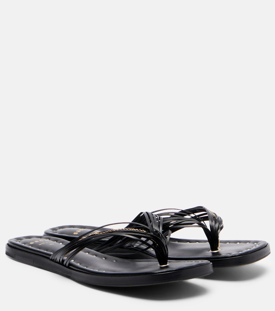 Sacai Leather Thong Sandals In Black