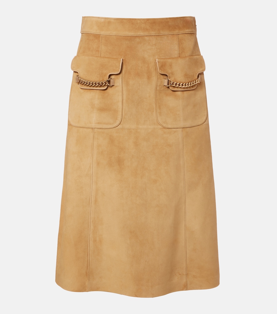 Verzierter Midirock aus Veloursleder