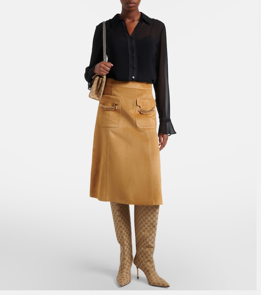 Gucci Gucci Verzierter Midirock Aus Veloursleder 