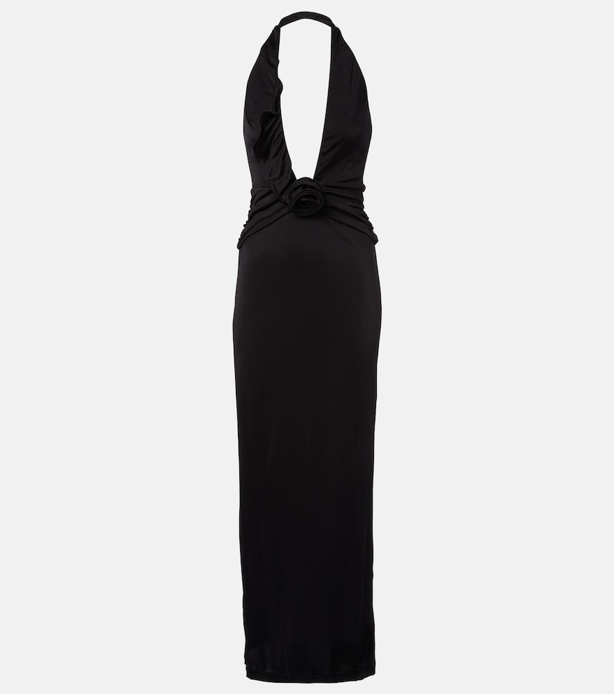 Adriana Degreas Floral-appliqué halterneck maxi dress