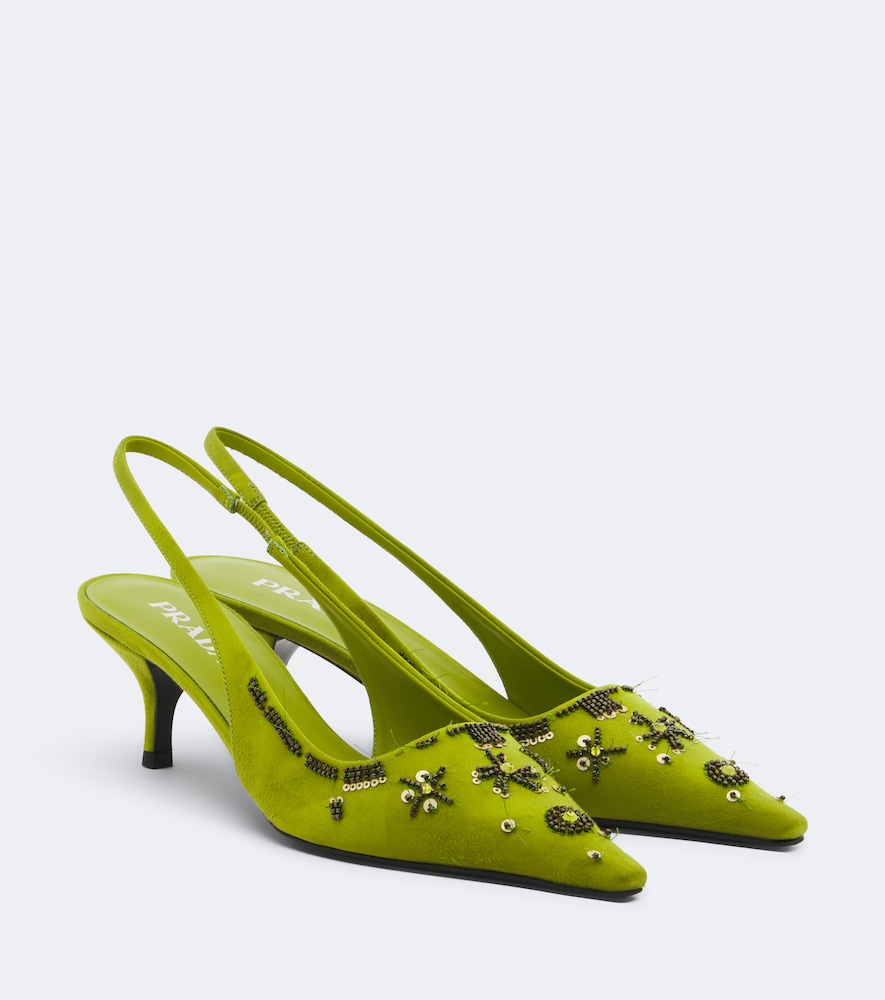 Prada Embellished Satin Slingback Pumps