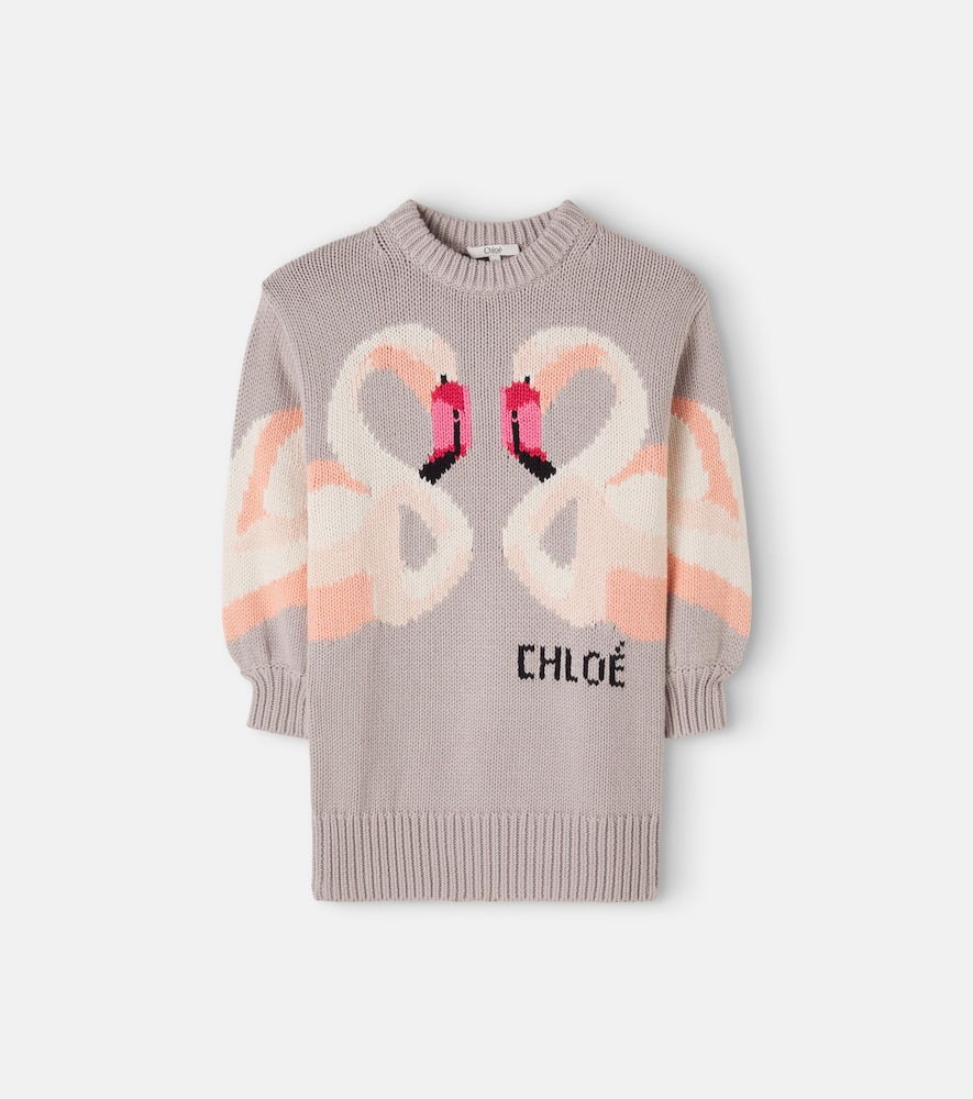Chloé Kids Pullover in cotone e lana a intarsio