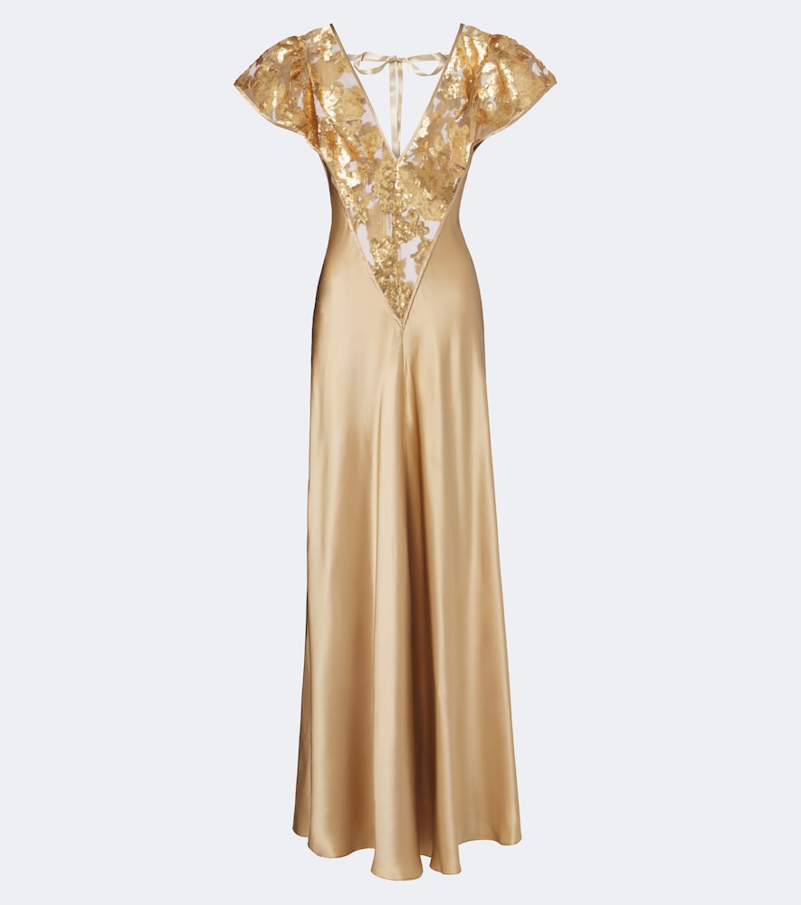 Robe aus Seidensatin mit Spitze