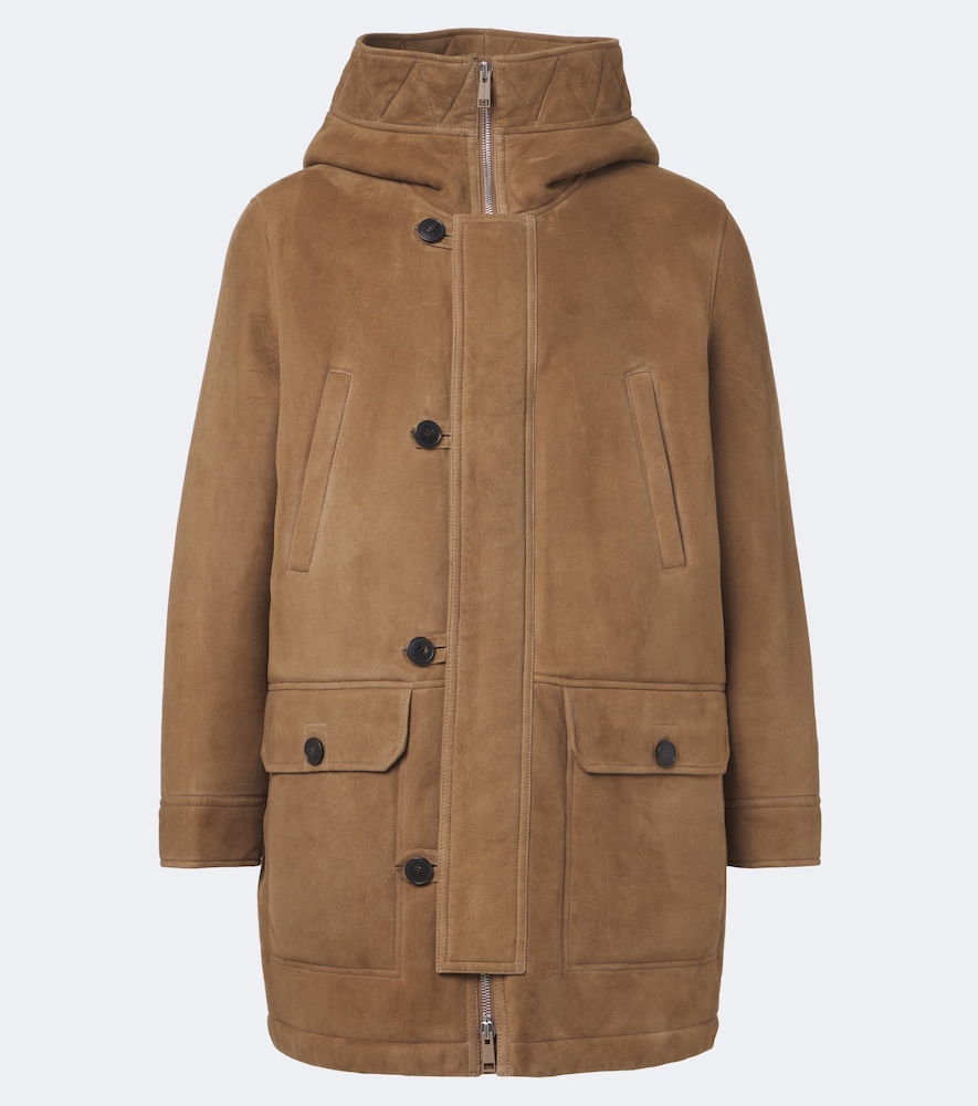 Hooded Shearling-Lined Suede Parka