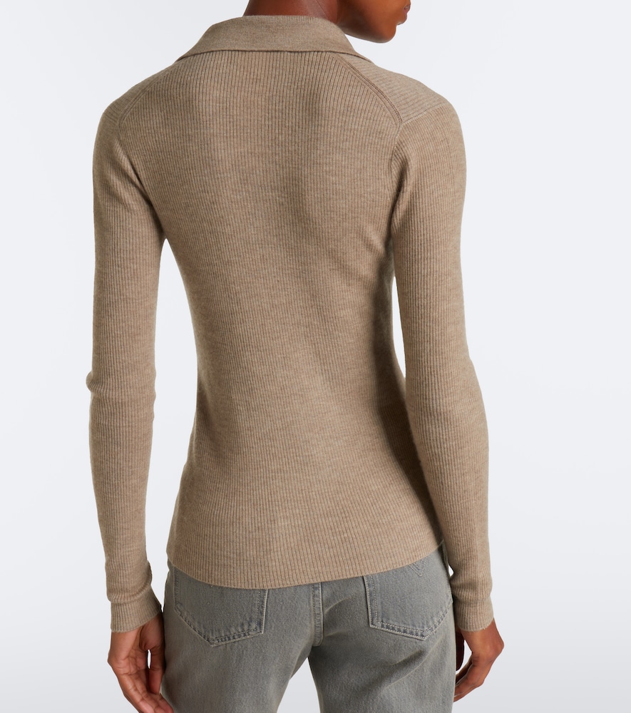 Ribbed-Knit Cashmere Polo Sweater