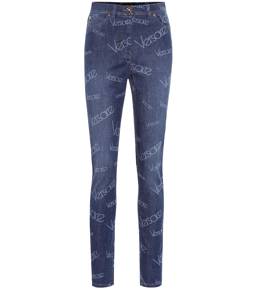 Click to view more detailed imagery on our partner's website Versace Logo High-Rise Skinny Jeans In Blue