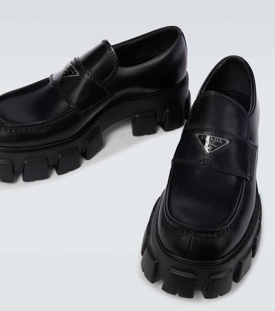 Prada Black Brushed Leather Loafer In Black