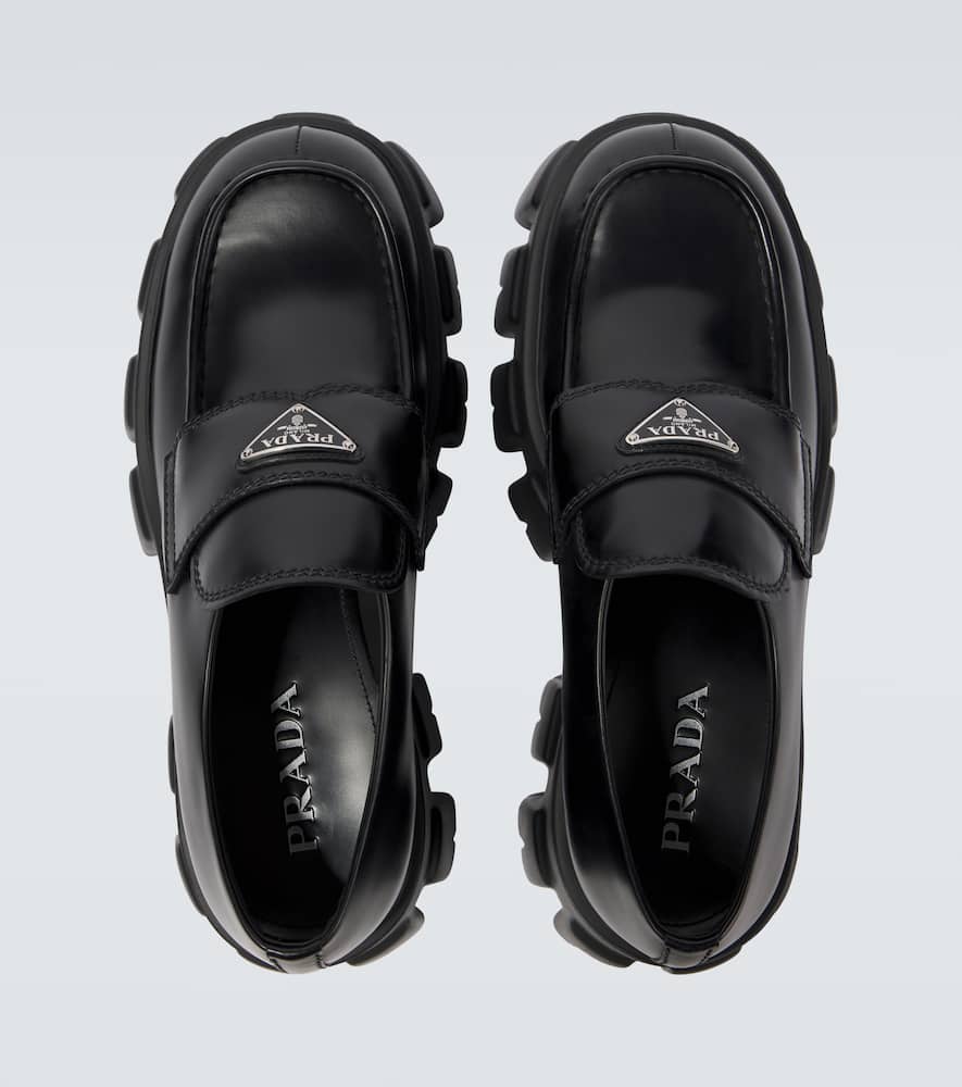 Prada Black Brushed Leather Loafer In Black