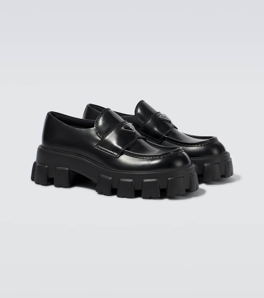 Prada Black Brushed Leather Loafer In Black