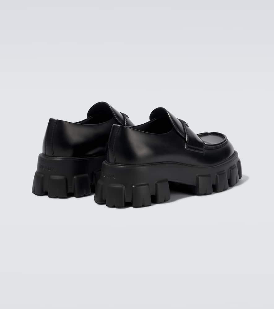 Prada Black Brushed Leather Loafer In Black