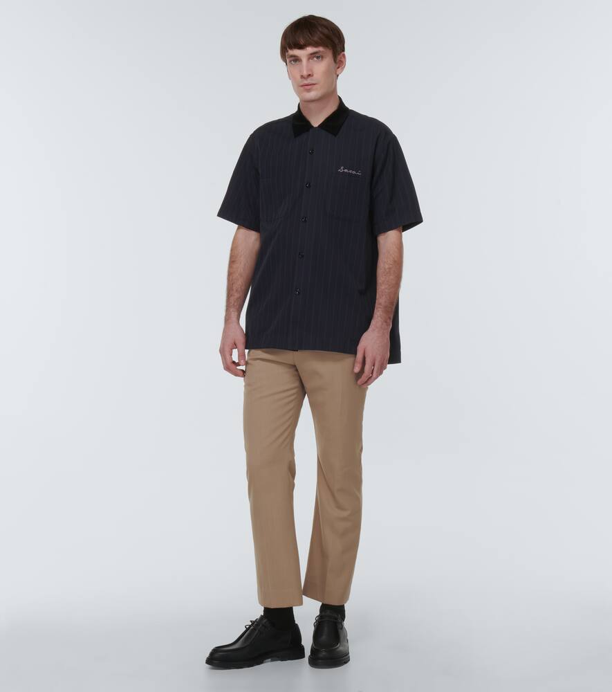 Shop Sacai Striped Twill Bowling Shirt In Navy