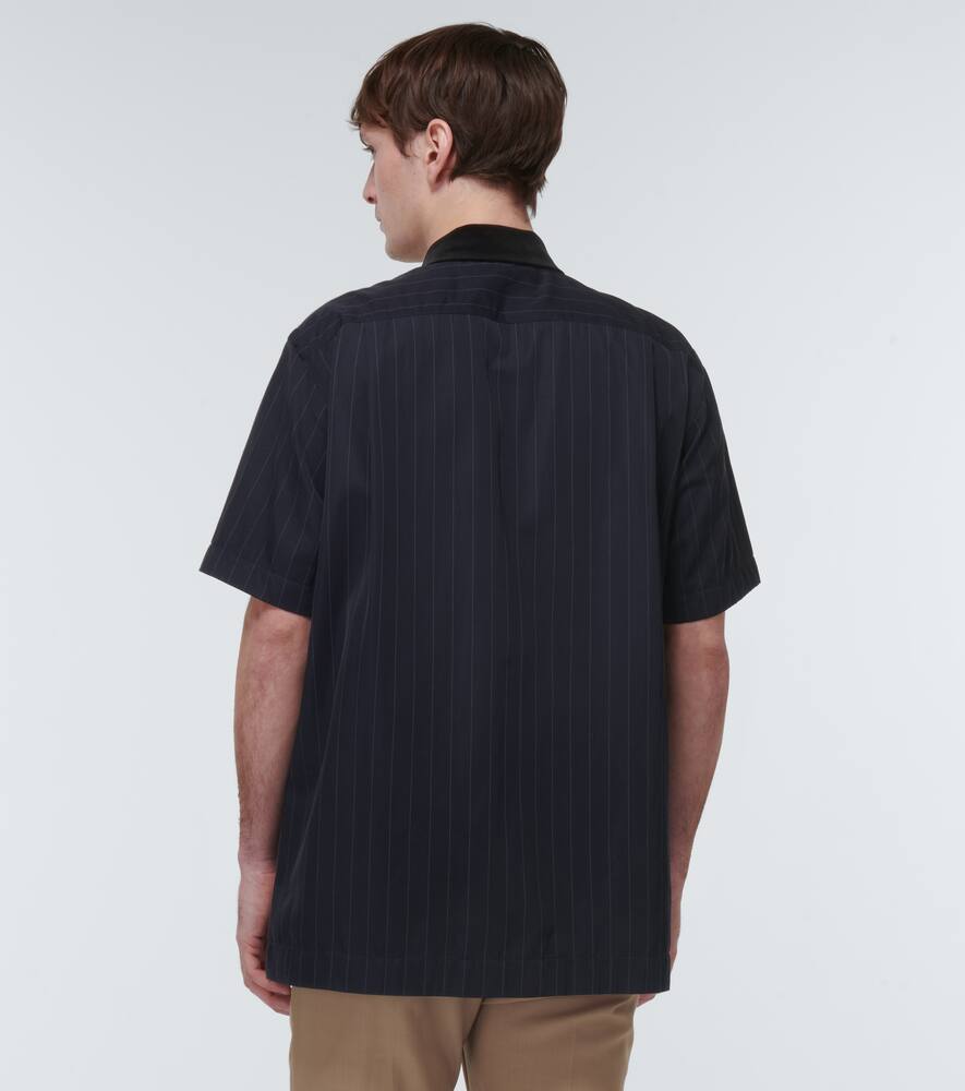 Sacai Striped Twill Bowling Shirt In Navy