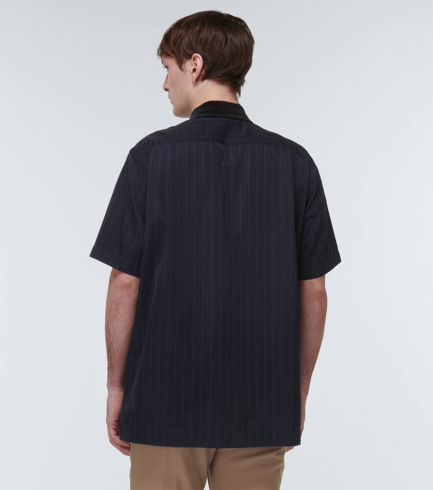 Shop Sacai Striped Twill Bowling Shirt In Navy