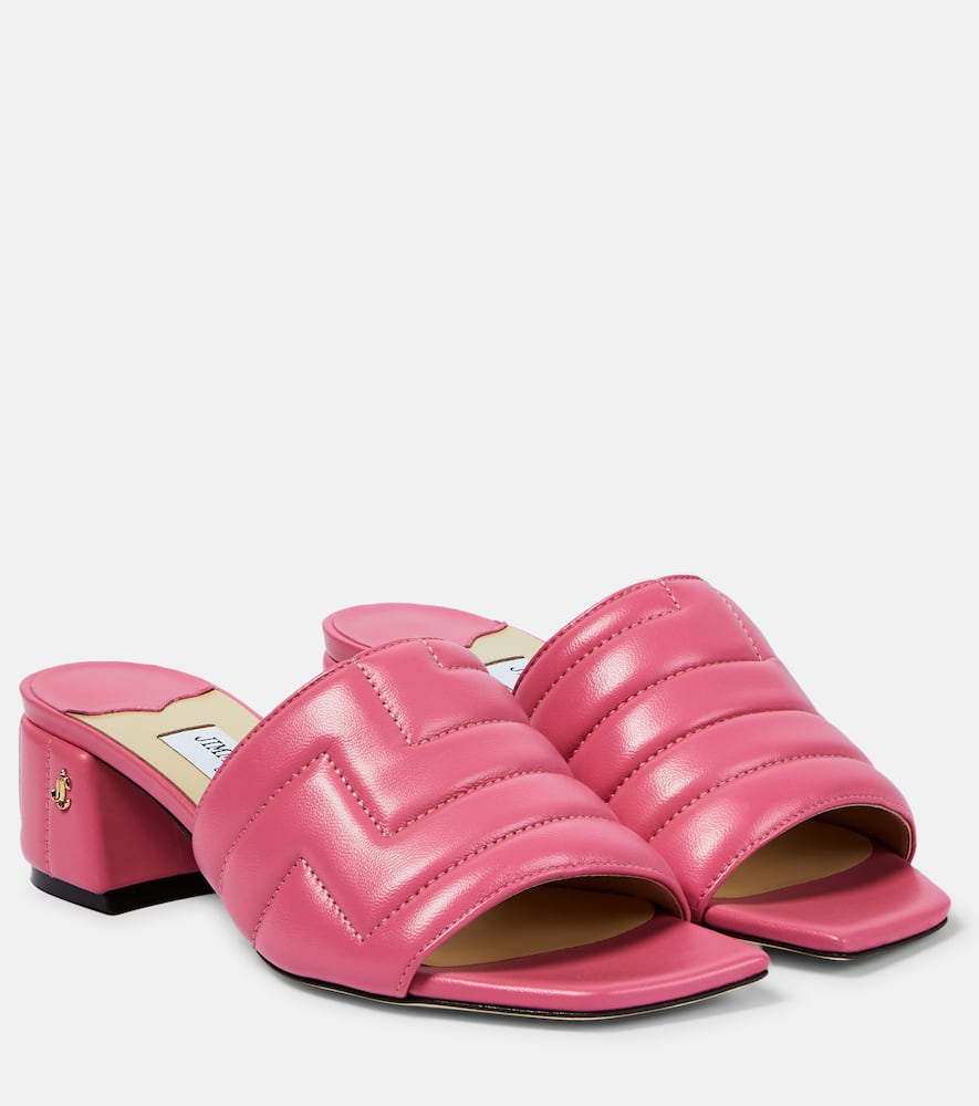 Shop Jimmy Choo Themis Matelassé Leather Mules In Candy Pink