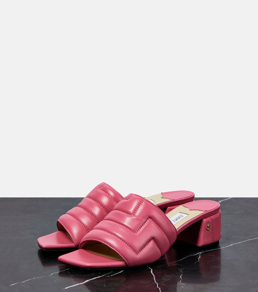 Shop Jimmy Choo Themis Matelassé Leather Mules In Candy Pink