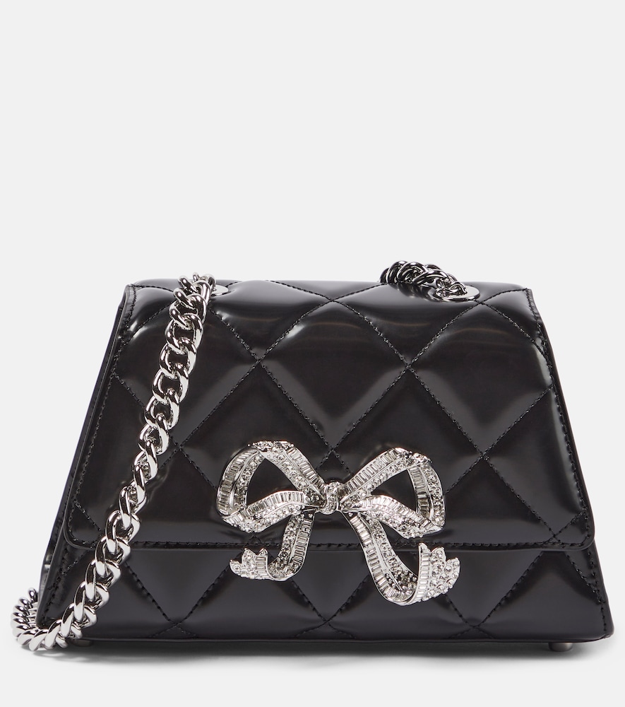 Self-Portrait Bow Mini Quilted Leather Shoulder Bag Black Women's