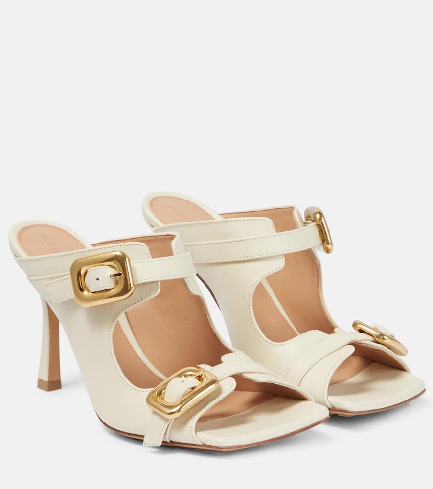 Bottega Veneta Leather Stretch Buckle Mules In Beige