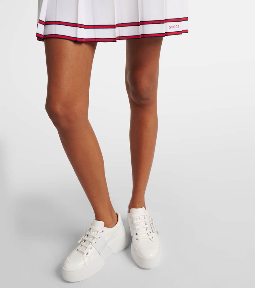 Roger Vivier Viv Skate Crystal-embellished Rubber-trimmed Leather Sneakers In White