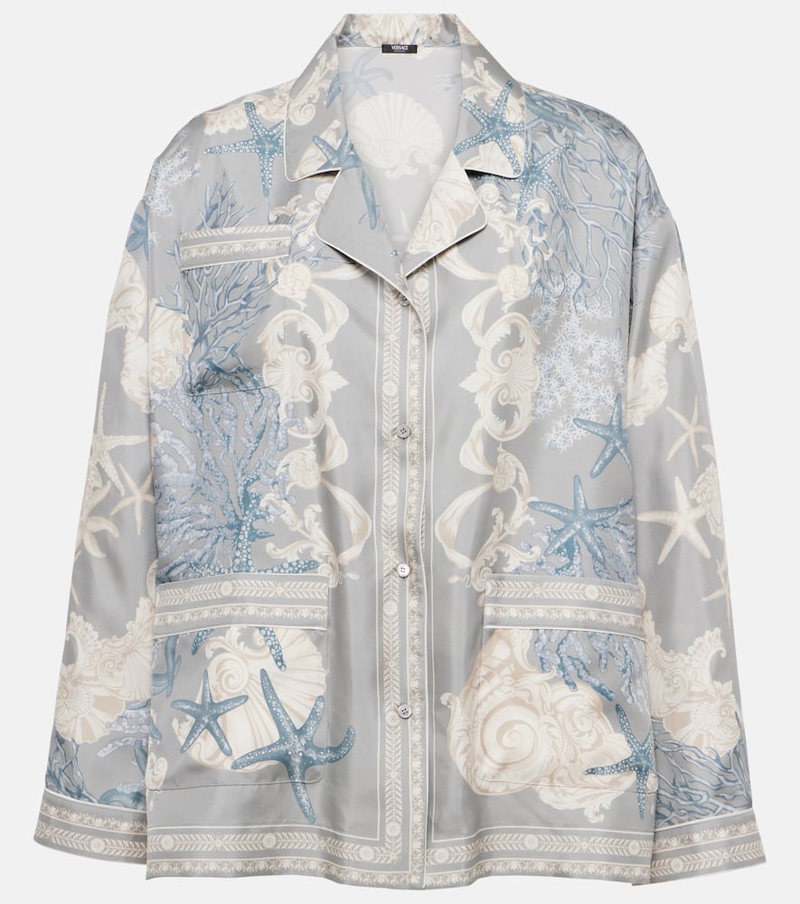 Versace Barocco Sea Silk Oversize Shirt In Blue