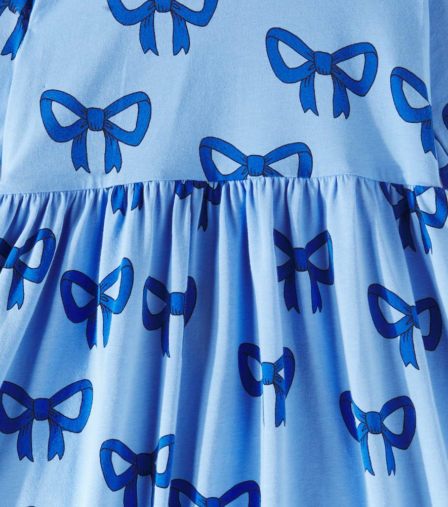 Mini Rodini Bow Turtleneck Cotton-blend Jersey Dress In Blue