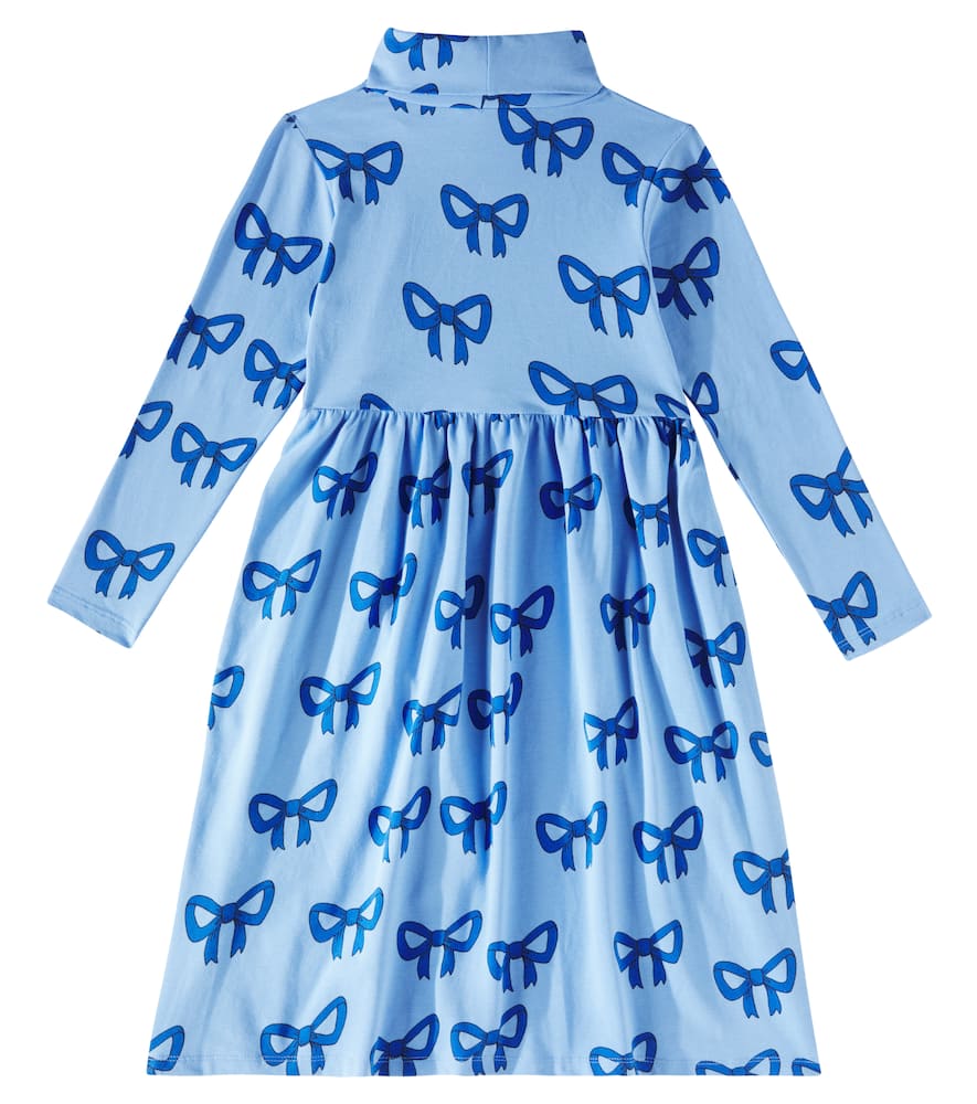 Mini Rodini Bow Turtleneck Cotton-blend Jersey Dress In Blue