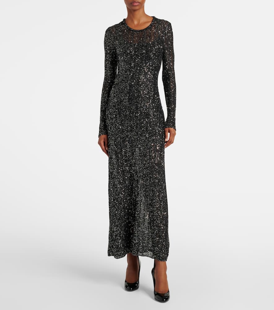 Shop Alaïa Sequined Midi Dress In Black