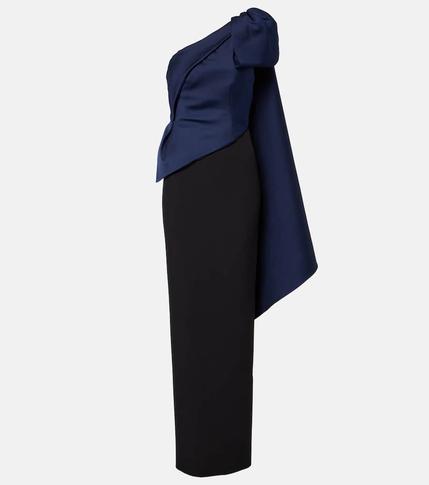 Bow-detail draped taffeta gown