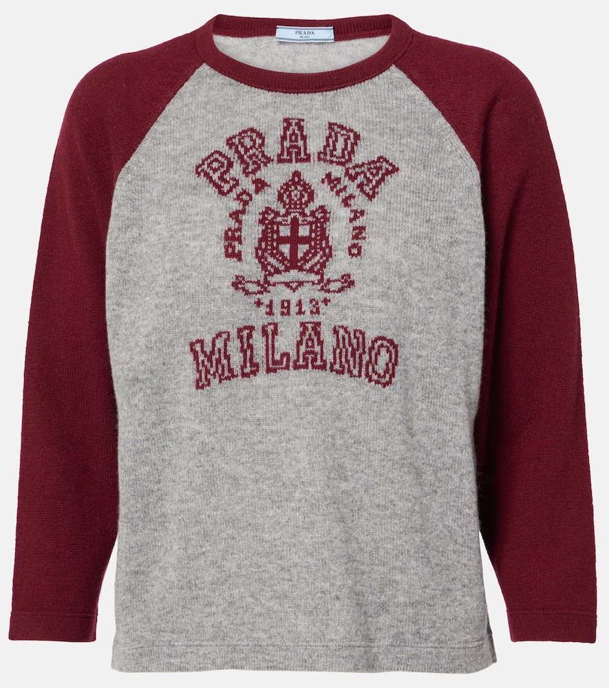 Prada Logo Intarsia Cashmere Sweater In Orange