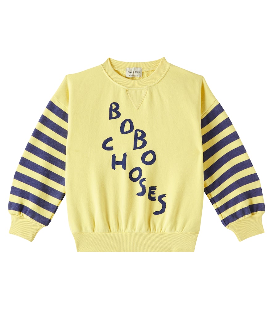 Bobo Choses Logo Striped Cotton Jersey Sweatshirt In Yellow
