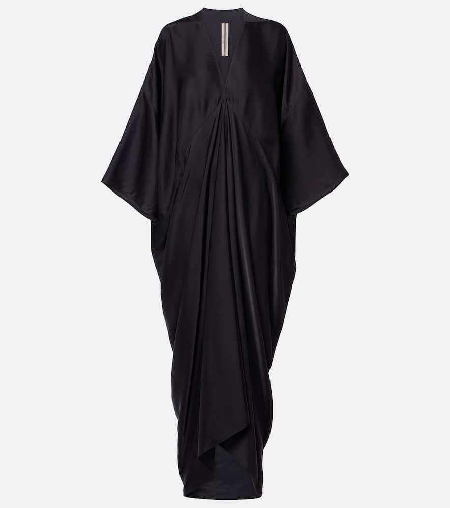 Rick Owens Draped-sleeve V-neck Caftan Gown In Black