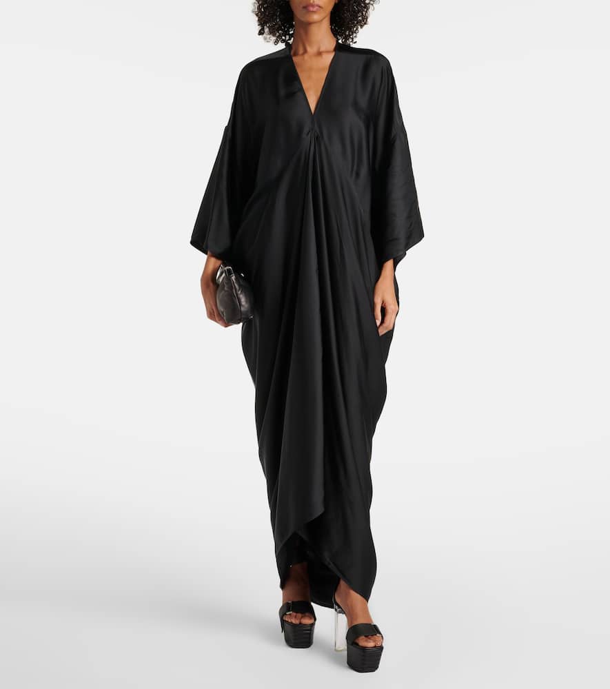 Rick Owens Draped-sleeve V-neck Caftan Gown In Black