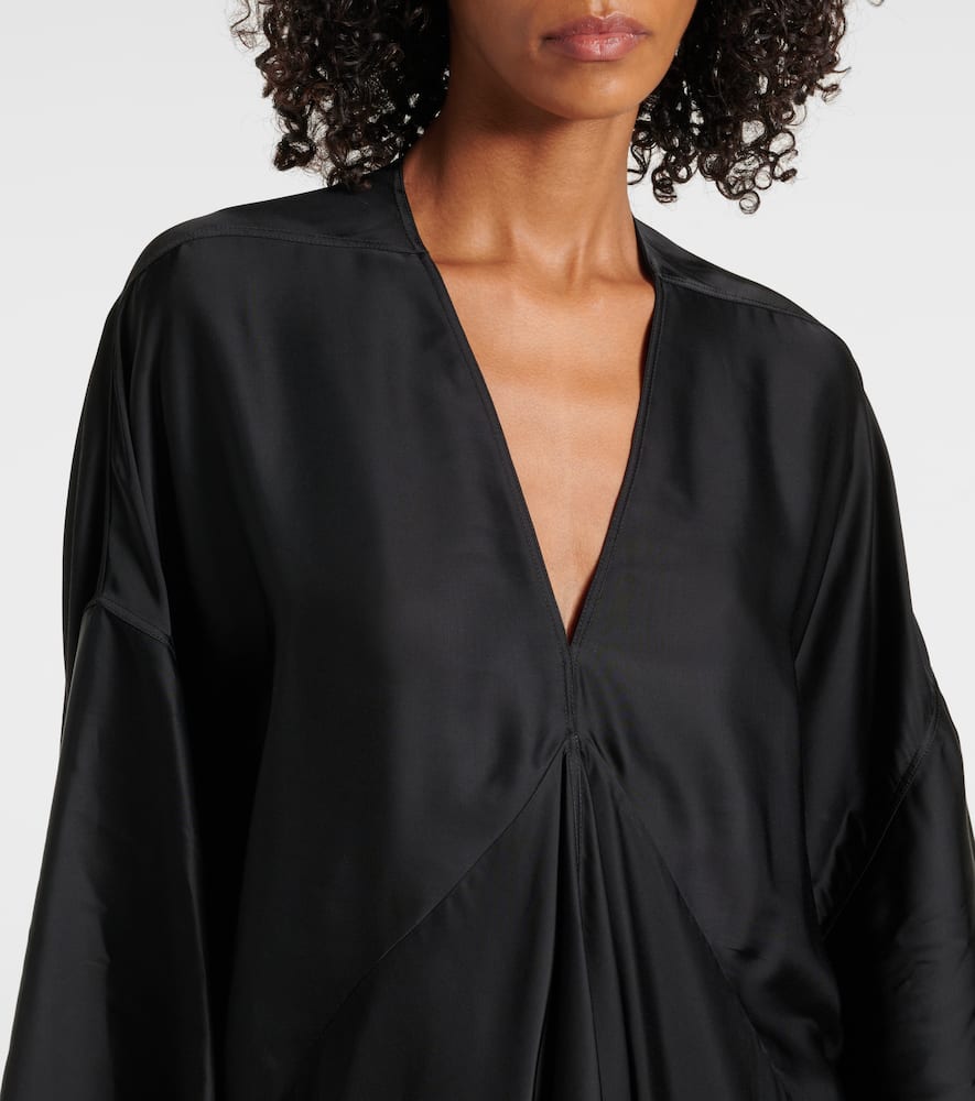 Rick Owens Draped-sleeve V-neck Caftan Gown In Black