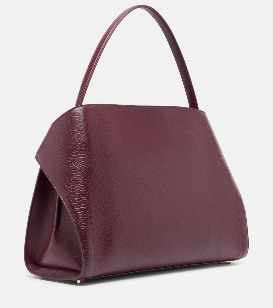 Ferragamo Hug Bordeaux Shoulder Bag With Logo Printed On Front In Hammered Leather Woman In Burgundy