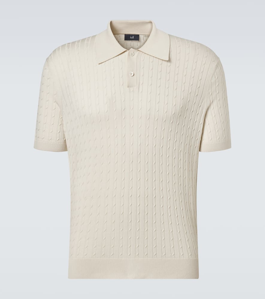 Cable-knit cotton and silk polo shirt