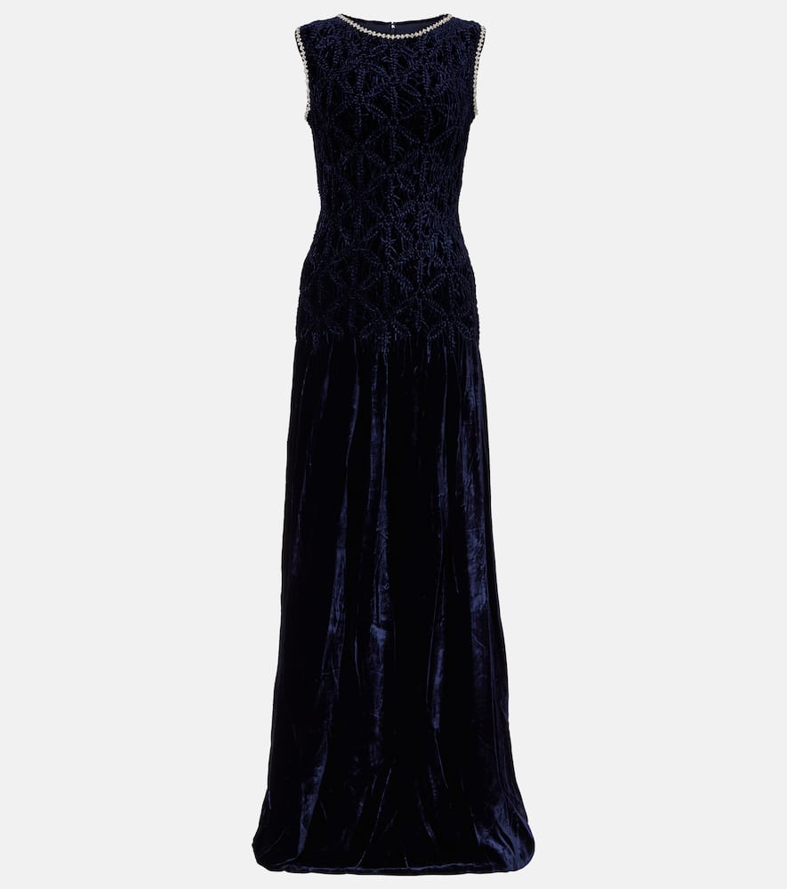 Costarellos Embellished Velvet Gown In Blue