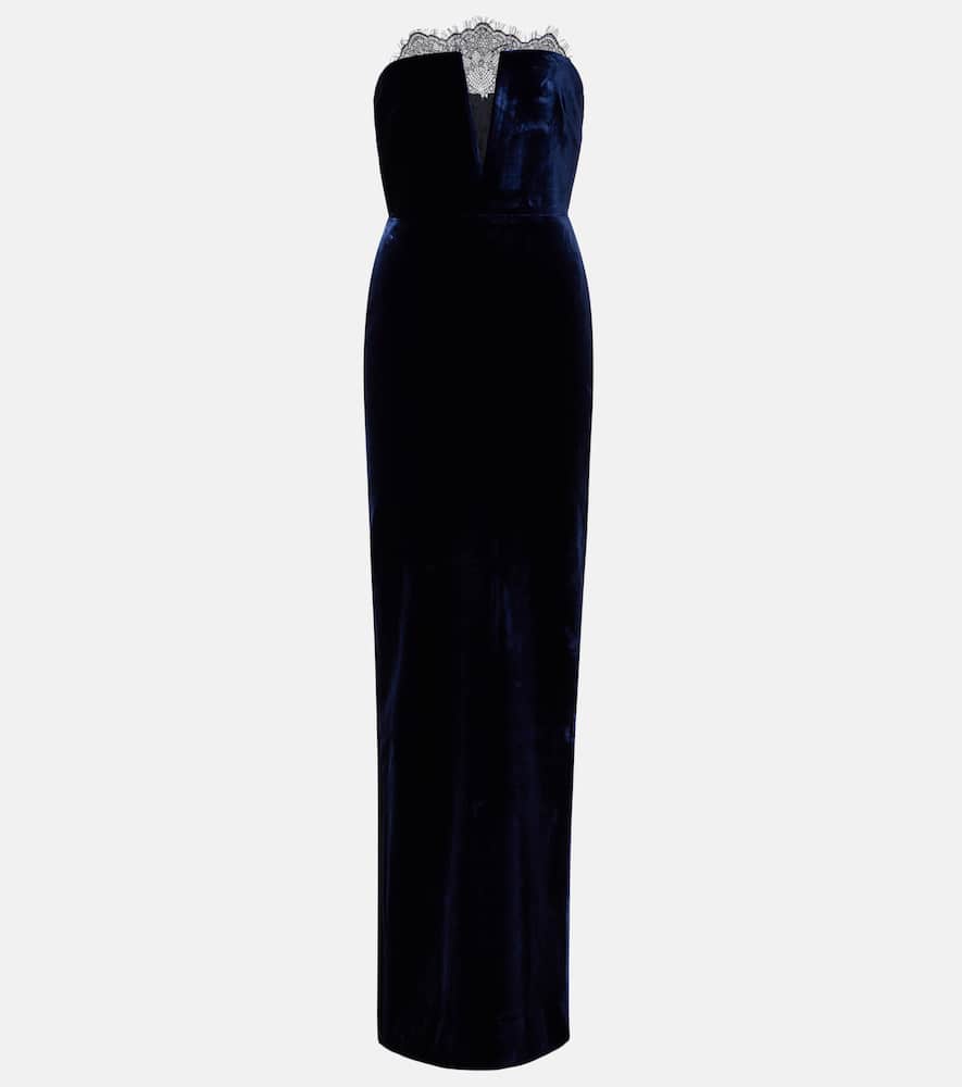 Roland Mouret Lace-trimmed Velvet Corset Gown In Blue