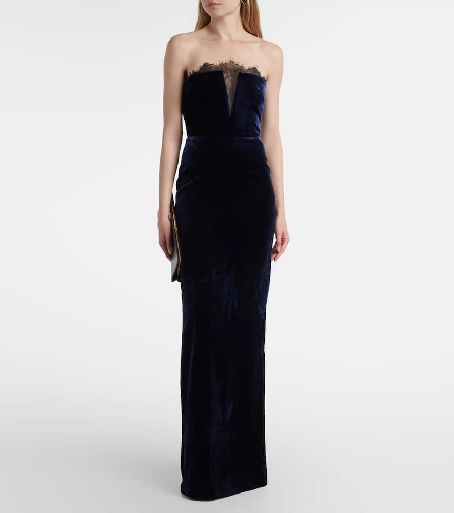 Roland Mouret Lace-trimmed Velvet Corset Gown In Blue