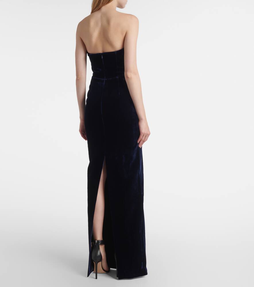 Roland Mouret Lace-trimmed Velvet Corset Gown In Blue