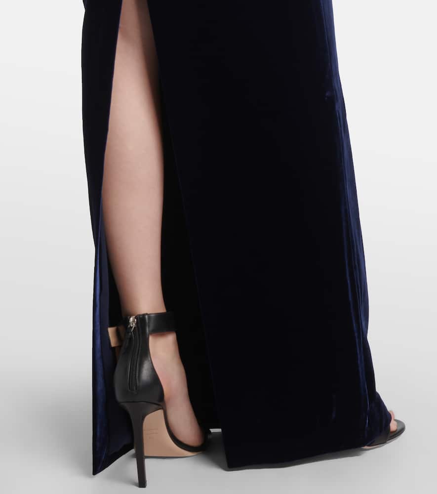 Roland Mouret Lace-trimmed Velvet Corset Gown In Blue