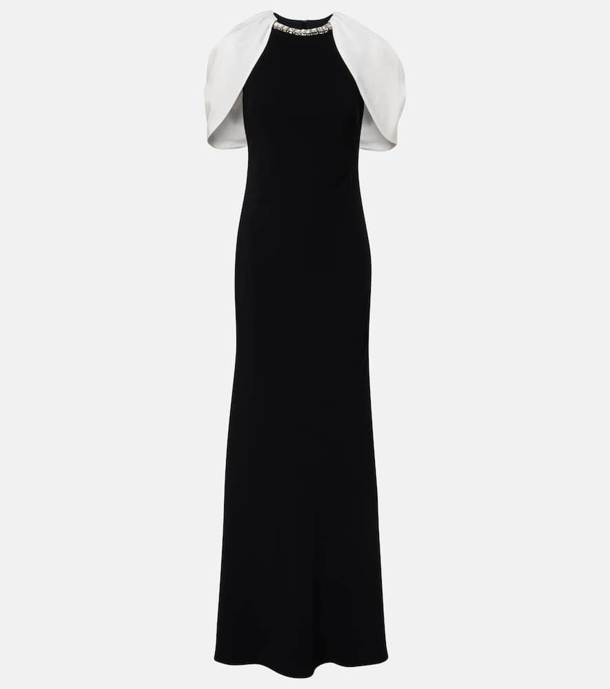 Roland Mouret Embellished Caped Satin Crepe Gown In Multi