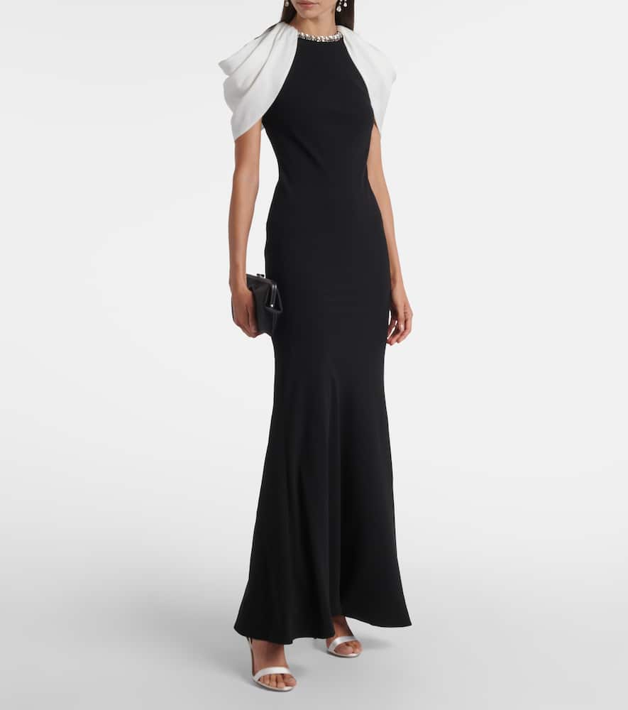 Roland Mouret Embellished Caped Satin Crepe Gown In Multi