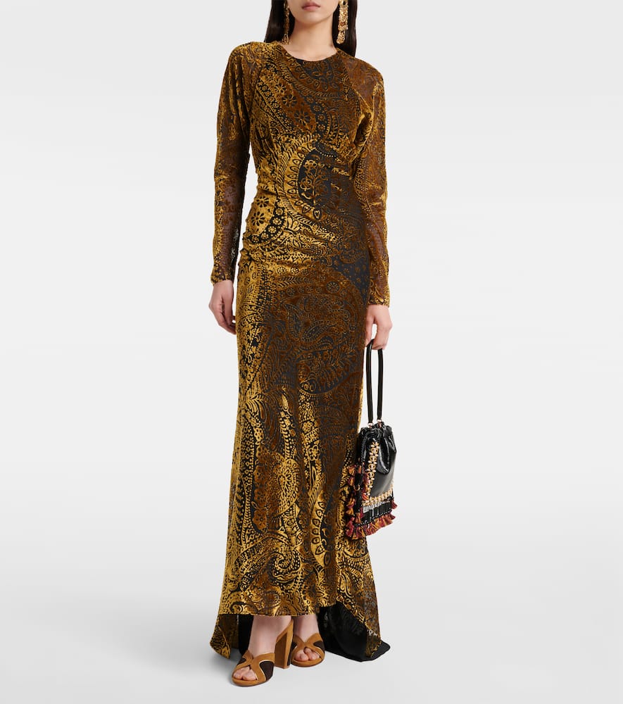 Etro Paisley Jacquard Maxi Dress In Brown