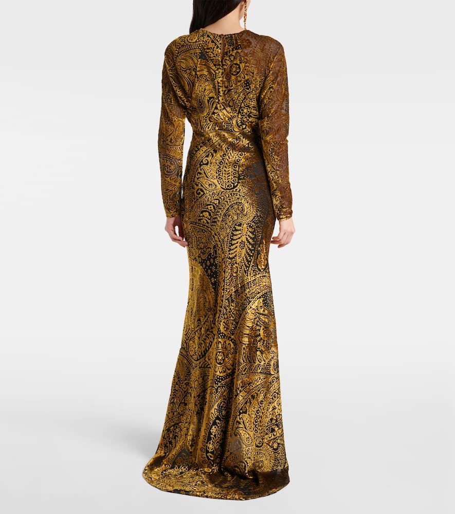 Etro Paisley Jacquard Maxi Dress In Brown