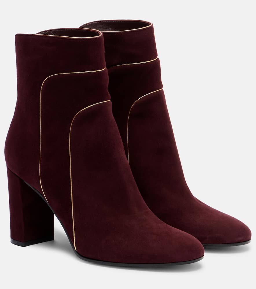 Gianvito Rossi 85 Metallic Leather-trimmed Suede Ankle Boots In Purple