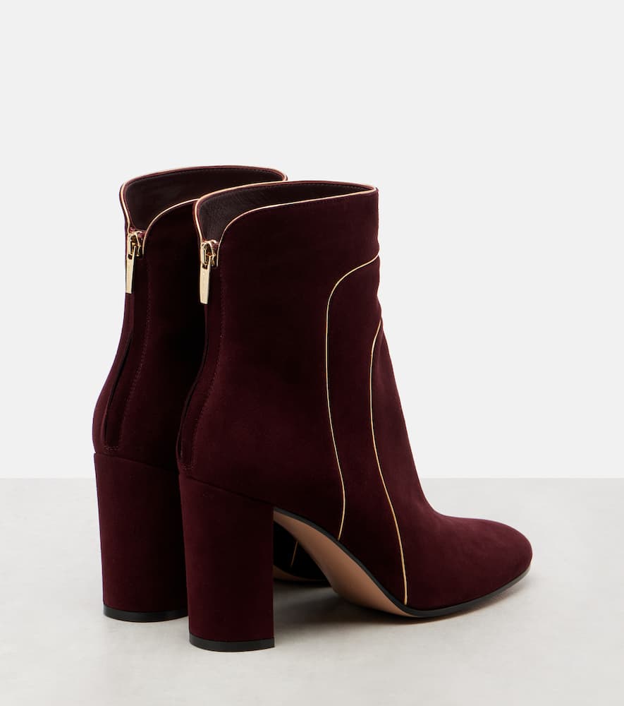 Gianvito Rossi 85 Metallic Leather-trimmed Suede Ankle Boots In Purple