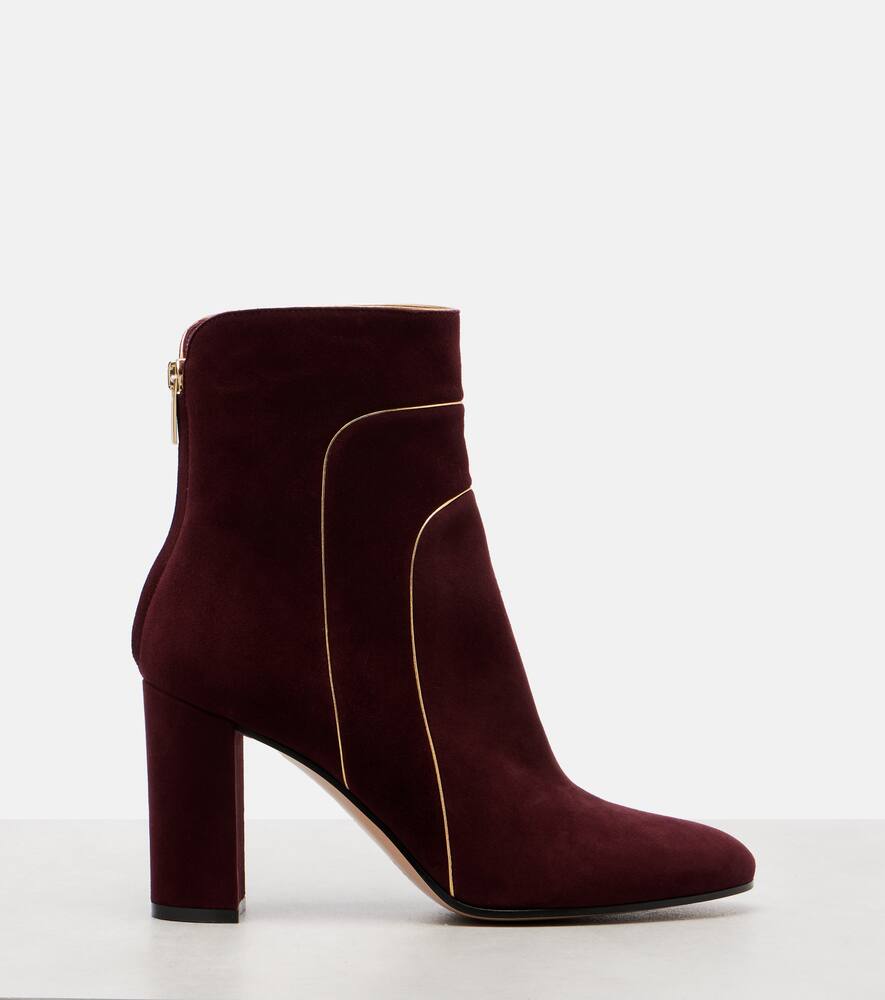 Gianvito Rossi 85 Metallic Leather-trimmed Suede Ankle Boots In Purple