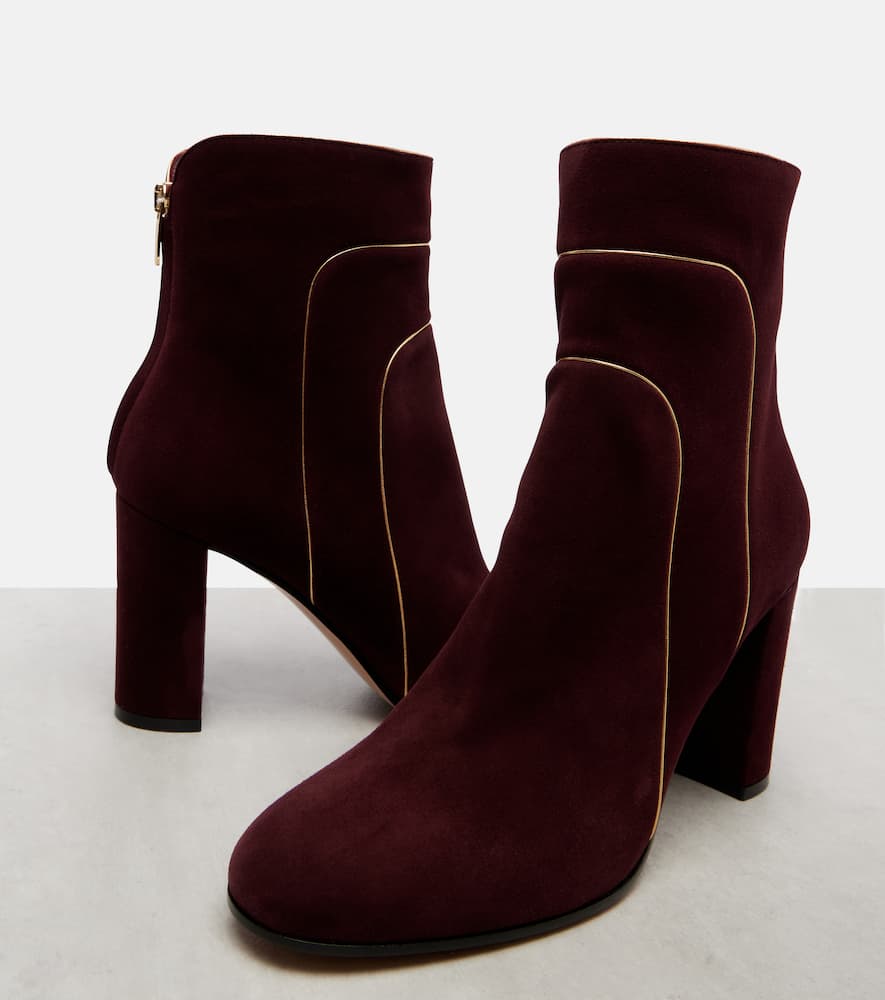 Gianvito Rossi 85 Metallic Leather-trimmed Suede Ankle Boots In Purple