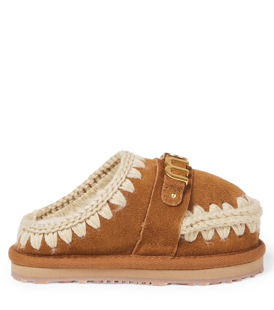  Mou Kids Mou Kids Logo Shearling-lined Suede Slippers 