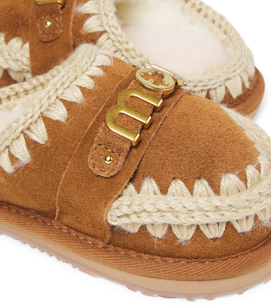  Mou Kids Mou Kids Logo Shearling-lined Suede Slippers 
